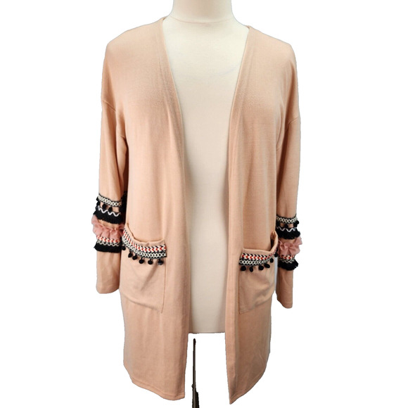Hipster Row Women’s MEDIUM Pink Boho Duster Cardigan Sweater Open Front Long - Picture 2 of 15